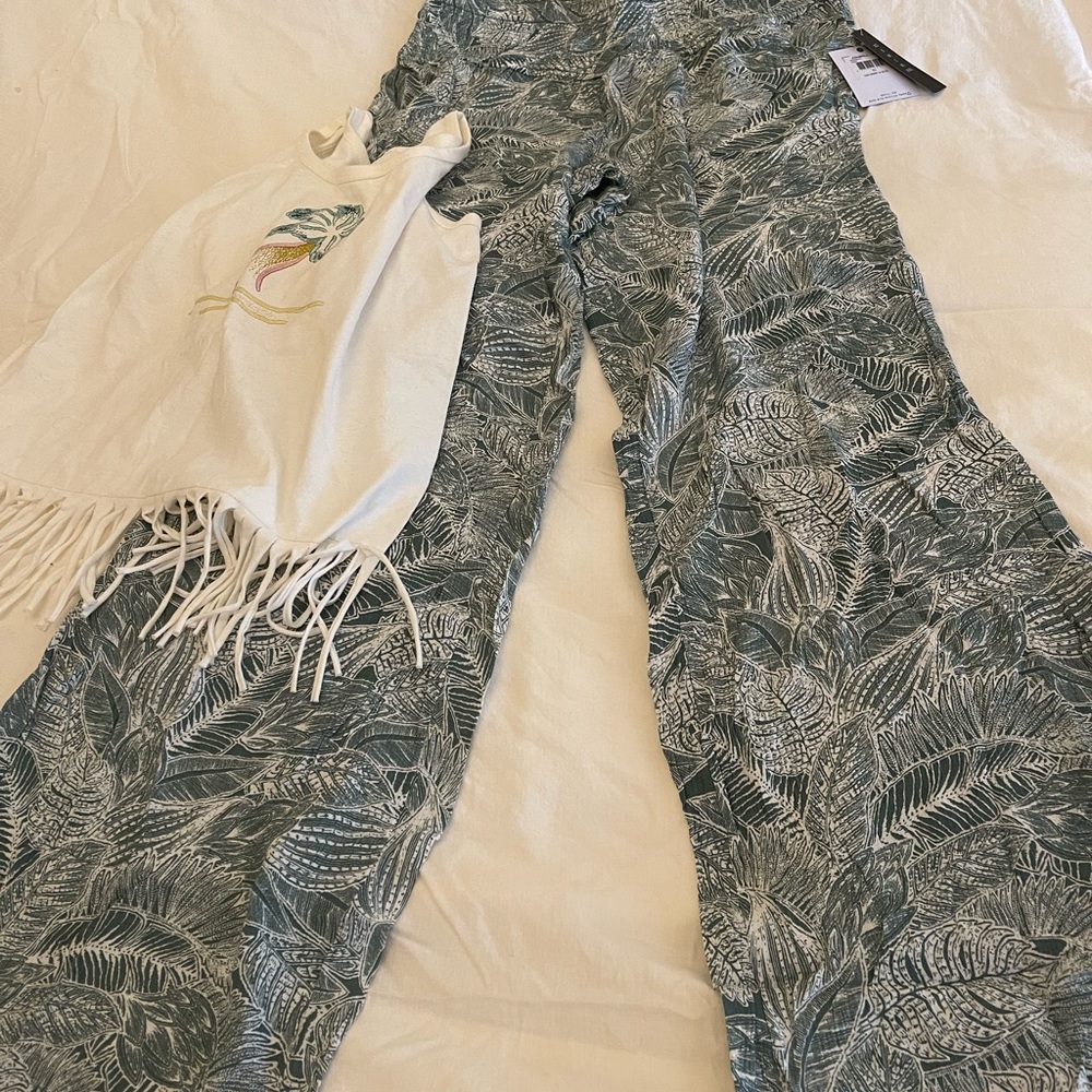 O’Neill Green Palm Print Johnny  Pants XL NWT Elastic Waist & Palm Fringe Bag - Picture 2 of 11